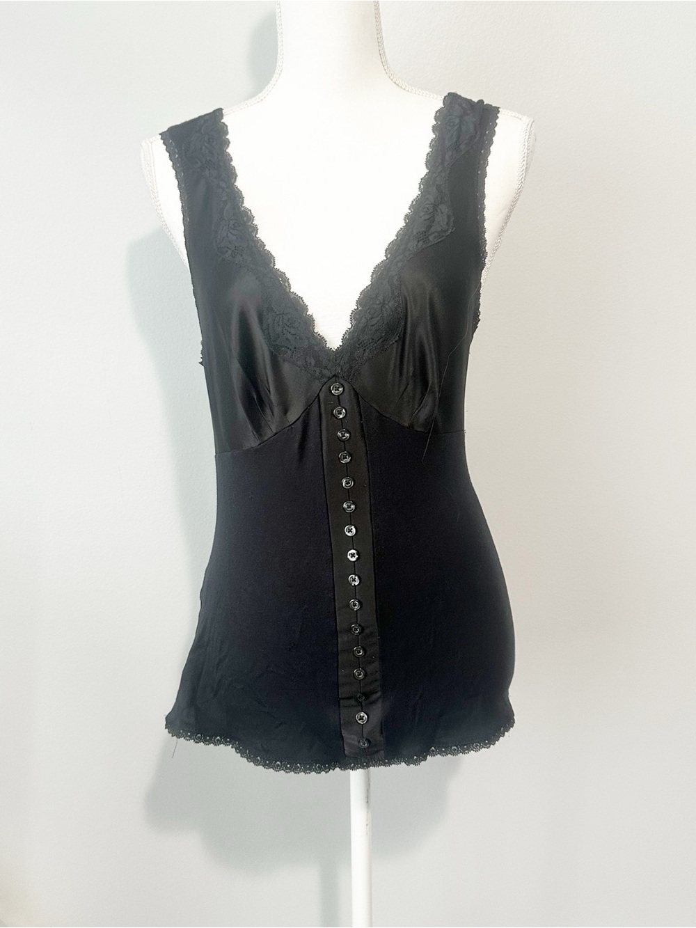 Express Black Lace-Trim Button Front Camisole Tank cotton size medium 2007